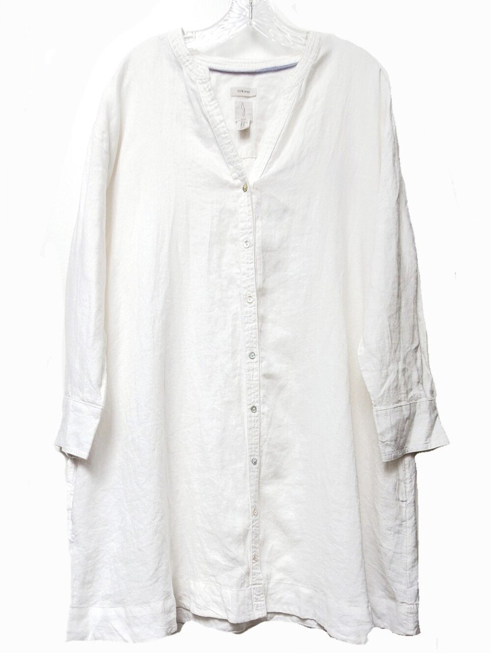 Joie Whiite 100% Linen Tunic Dress Aline Side Pockets Vneck Button Down Size XL